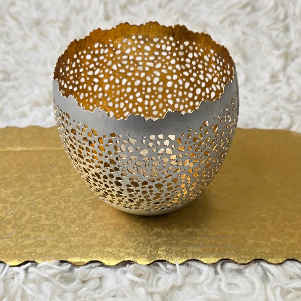 Vintage Ten Thousand Villages Silver Metal Candle Holder